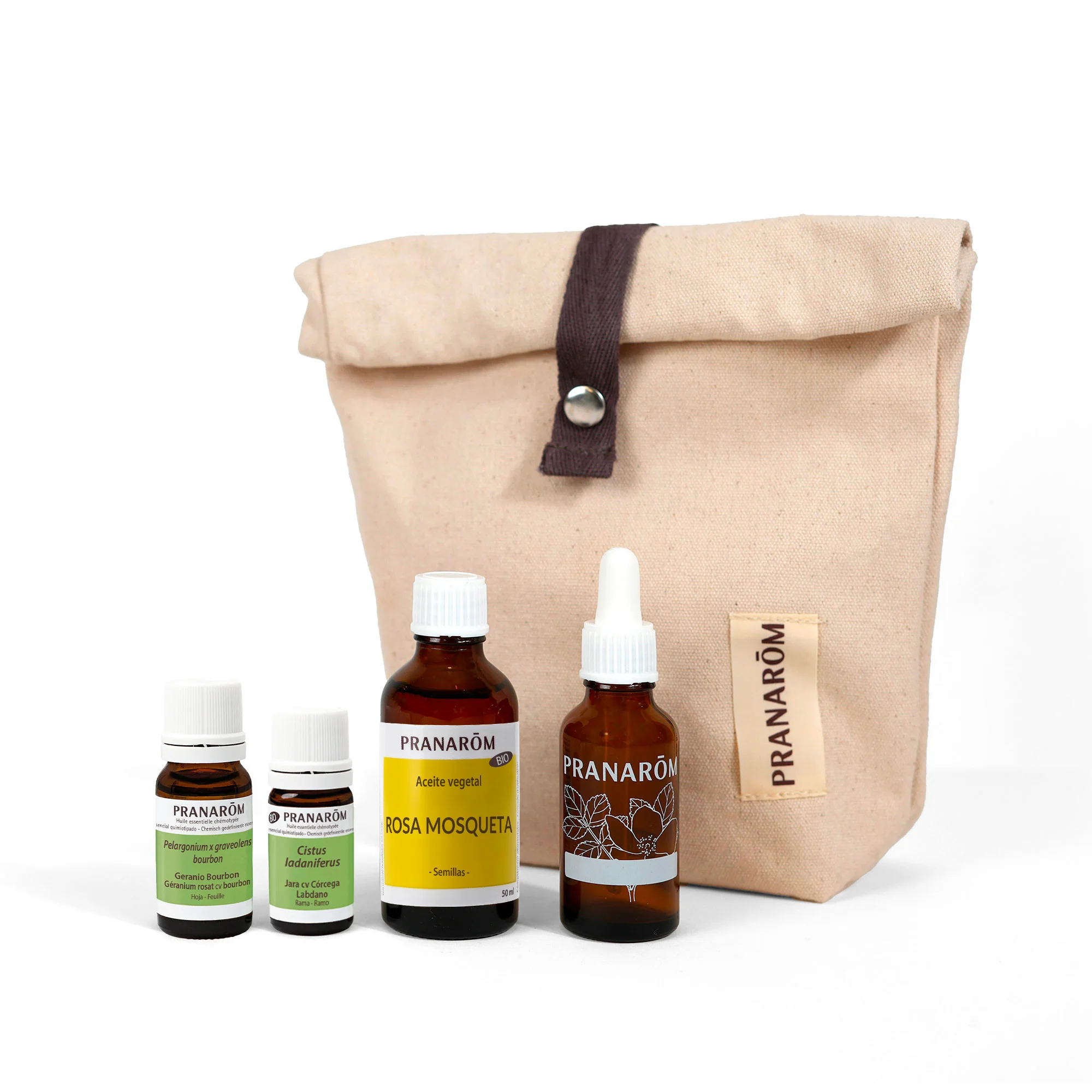 Sérum reafirmante con Aceites Esenciales – neceser y frasco con pipeta de regalo